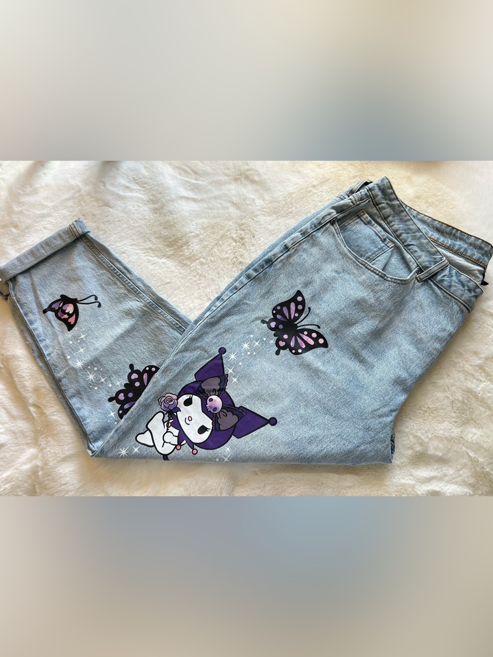 Sanrio Kuromi Butterfly Garden Mom Jeans Plus Size 24 Rare Kawaii Y2K Denim
